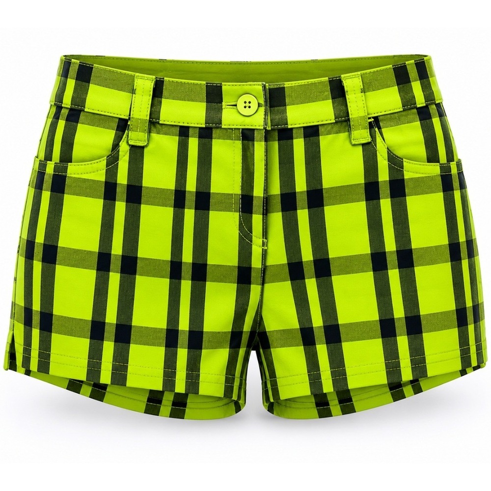 Adidas Plaid Golf Shorts Neon Green Black Womens‎ 2 Athletic Sporty Activewear